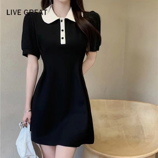 LIVE GREAT  Đầm Ngắn Dáng Chữ A Cổ polo Ôm Eo Thiết Kế Dễ Thương Cho Nữ