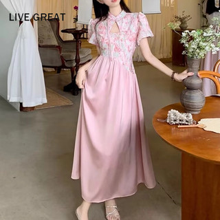 LIVE GREAT Đầm Sườn Xám Cách Tân Họa Tiết Hoa Phong Cách Trung Quốc Thời Trang Mùa Hè Hàng Mới Dành Cho Bạn Nữ