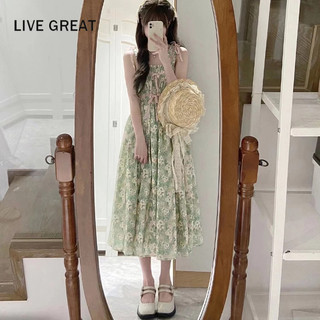 LIVE GREAT Đầm Voan Dáng Dài Họa Tiết Hoa Phong Cách Pháp Thời Trang Mùa Hè Cho Nữ