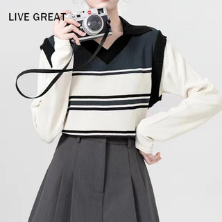 Live great áo sweater tay dài kẻ sọc ngang plus size cho nữ