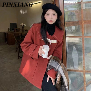 Pinxiang áo khoác len cổ búp bê cài nút phong cách hàn quốc ngọt ngào cho nữ
