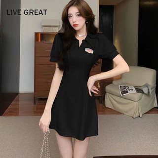 LIVE GREAT  Đầm Chữ A Tay Ngắn Cổ Polo Ôm Eo In Chữ Thời Trang Mùa Hè Mới Cho Nữ