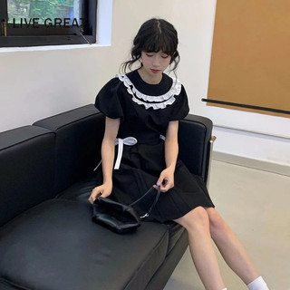 LIVE GREAT  Đầm Búp Bê Dáng Chữ A Màu Đen Phối Nơ Xinh Xắn Ngọt Ngào Thời Trang Mùa Hè Cho Bạn Gái
