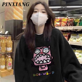 PINXAING Áo sweater Cổ Tròn Dáng Rộng In Chữ  Thời Trang Cho Nữ