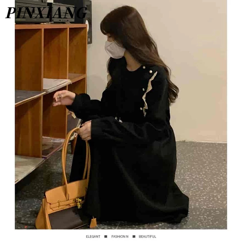 PINXIANG Đầm Thời Trang Thu Đông Phong Cách Pháp Dành Cho Nữ