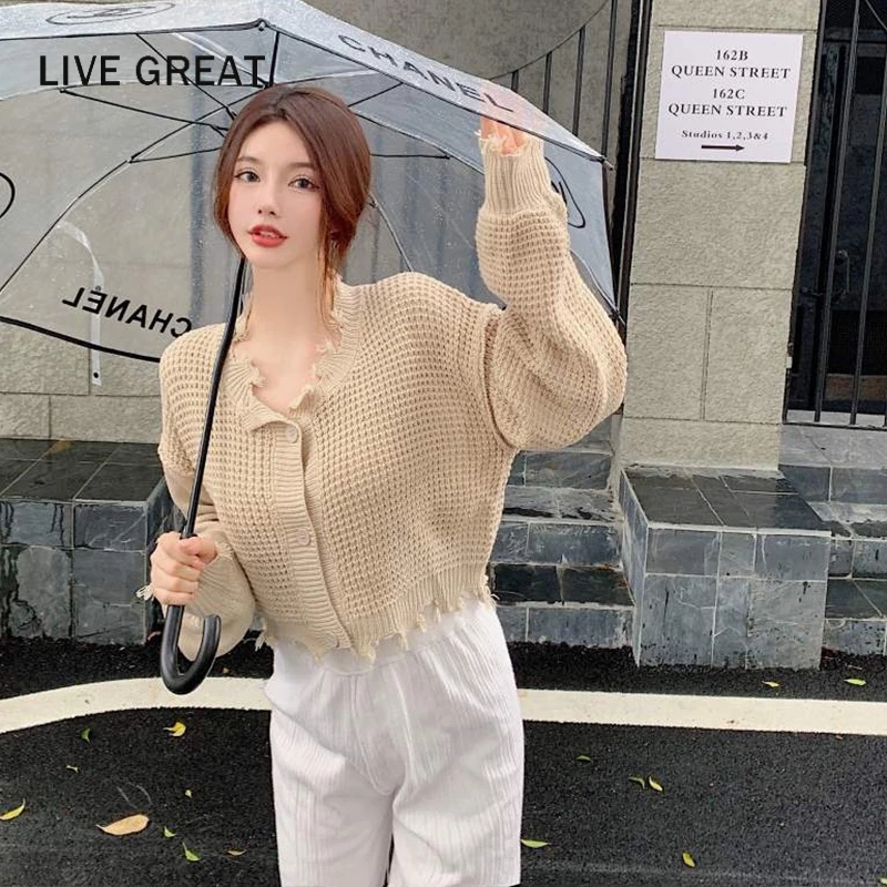 LIVE GREAT Áo Khoác cardigan Dệt Kim Tay Dài Dáng Rộng Phong Cách Hàn Quốc Thời Trang Cho Nữ