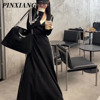 PINXIANG Đầm Chữ A Tay Dài Cổ Chữ V Thời Trang Cho Nữ