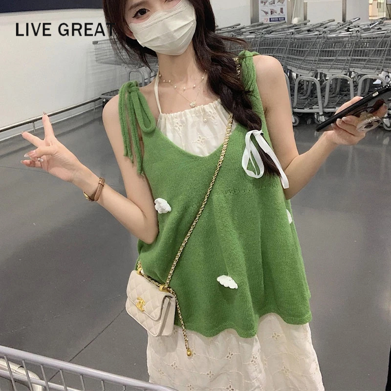 LIVE GREAT Áo Thun Không Tay Phong Cách Hàn Quốc Ngọt Ngào Cho Nữ