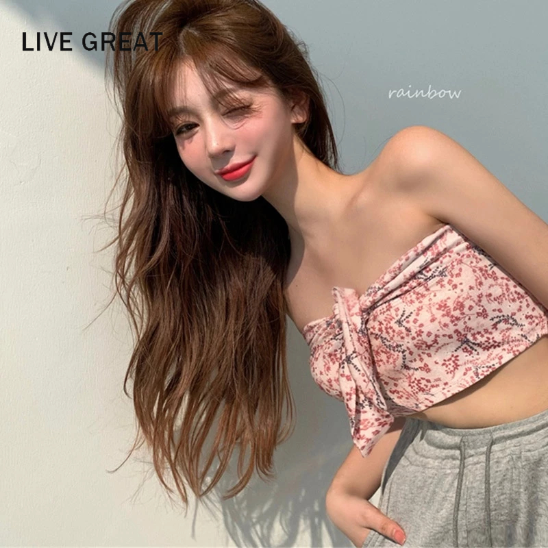 LIVE GREAT Áo Lửng Hai Dây Cúp Ngực Họa Tiết Hoa Thời Trang Mùa Hè Quyến Rũ Cho Nữ