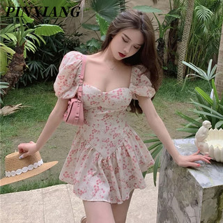 PINXIANG Đầm Ngắn In Hoa Phong Cách Hàn Quốc Thời Trang Cho Nữ