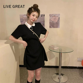 LIVE GREAT Bộ Áo Thun Polo Màu Đen Kèm Chân Váy Chữ a Ôm Eo Thời Trang Mùa Hè Cho Nữ