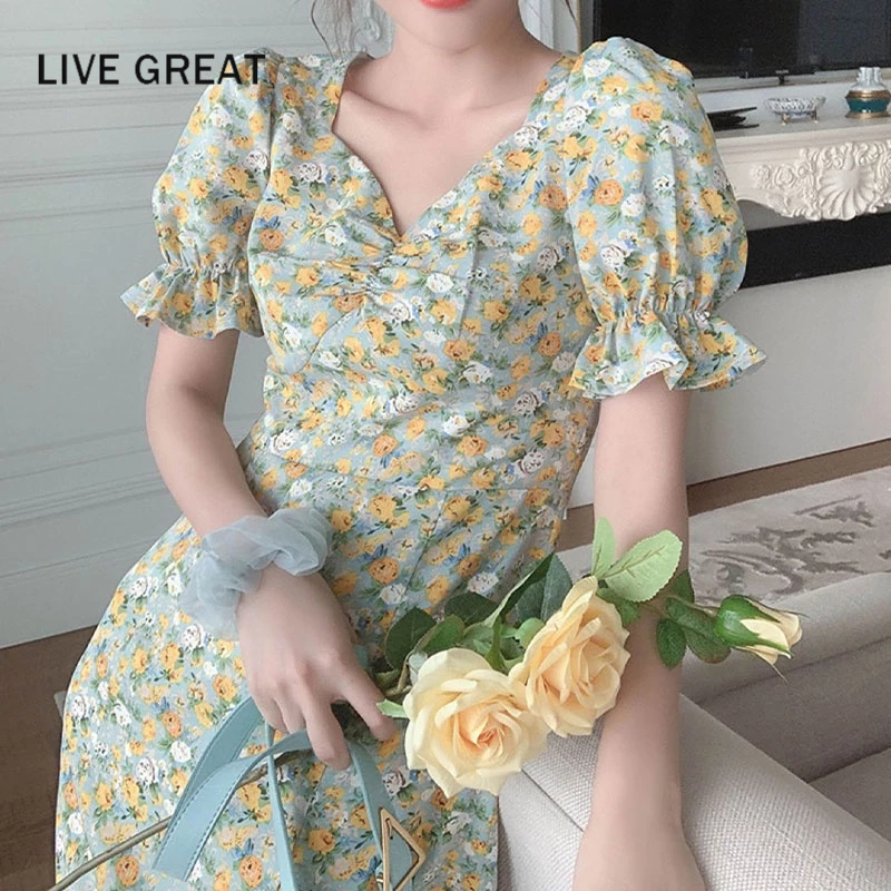LIVE GREAT Váy hoa cúc Nhỏ Đơn Giản Khí Chất Phong Cách Pháp Thời Trang Mới Cho Nữ