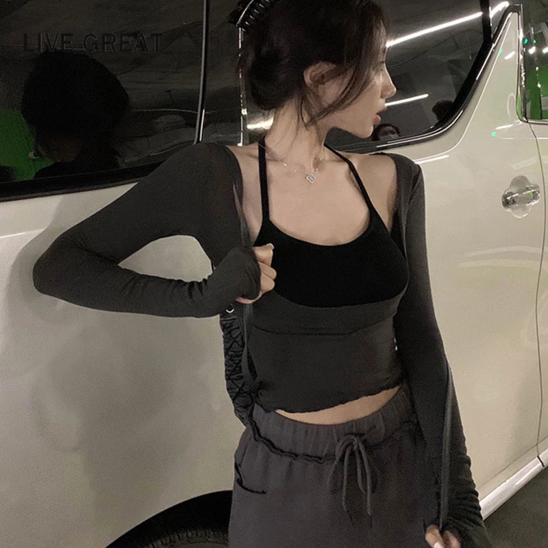 LIVE GREAT Bộ Áo Thun Dài Tay Ôm Dáng + Chân Váy Thời Trang Dành Cho Nữ