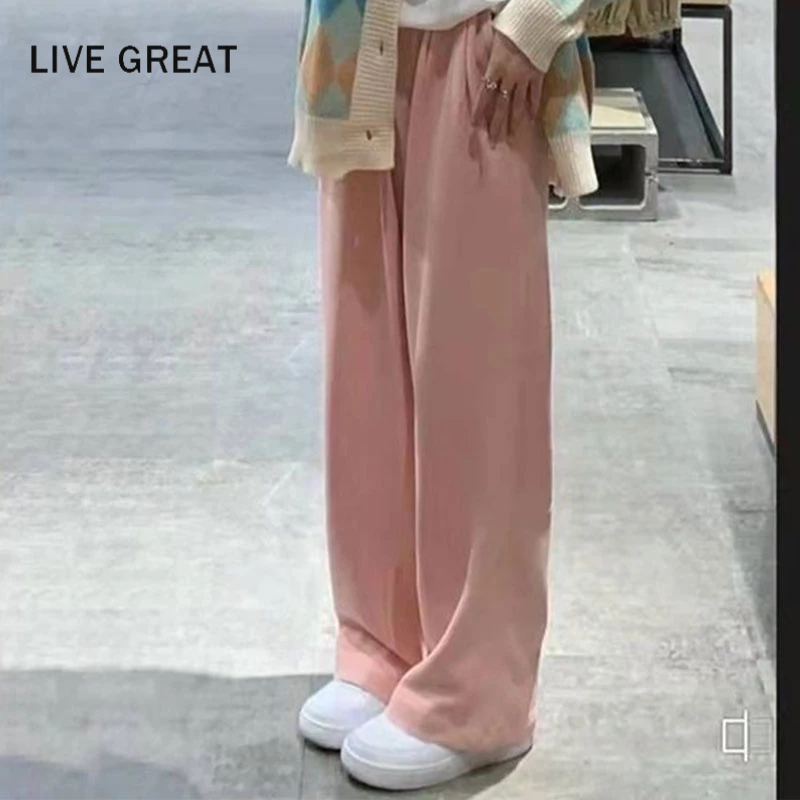 LIVE GREAT Quần Dài Thể Thao Ống Rộng Phong Cách Hàn Quốc Cho Nữ