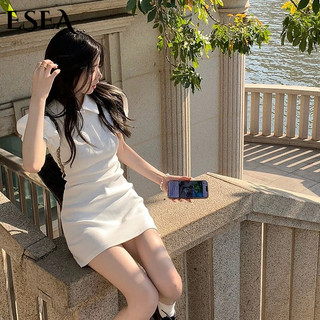   Đầm Thun Ngắn Tay Phồng Cổ Polo Thời Trang Dành Cho Nữ