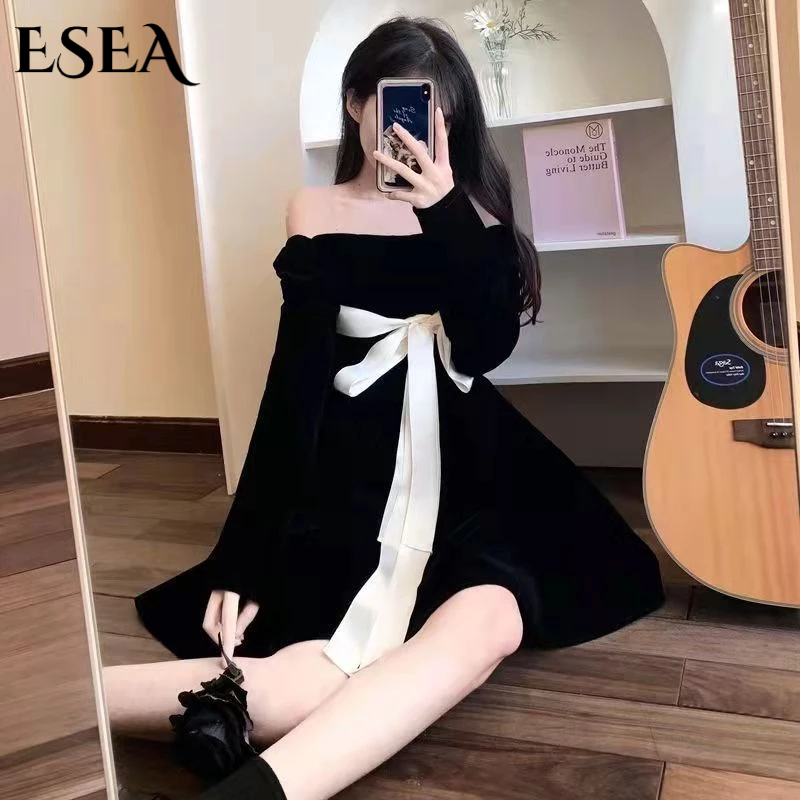 ESEA Đầm Chữ A Phong Cách Hepburn Pháp Cổ Điển Thời Trang Xuân Thu Cho Nữ
