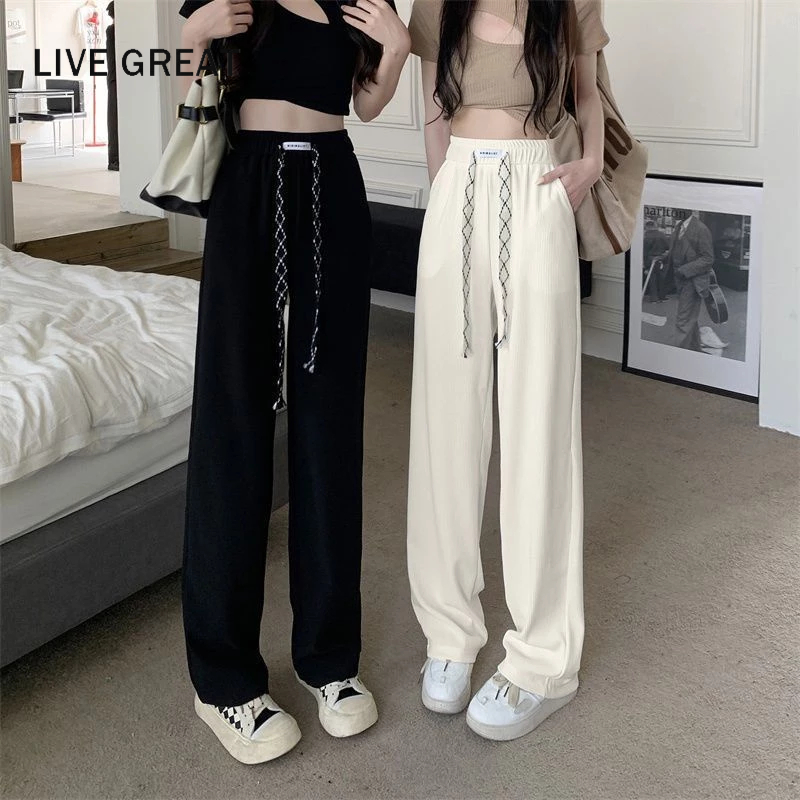 LIVE GREAT Quần Dài Dáng Suông Ống Rộng Phong Cách Hàn Quốc Thời Trang Mùa Hè Cho Nữ