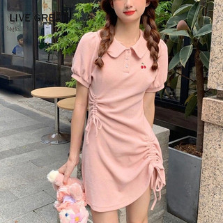 LIVE GREAT  Đầm Chữ a Cổ Polo Phối Dây Rút Mẫu Mới 2023 Thời Trang Mùa Hè Cho Bạn Gái