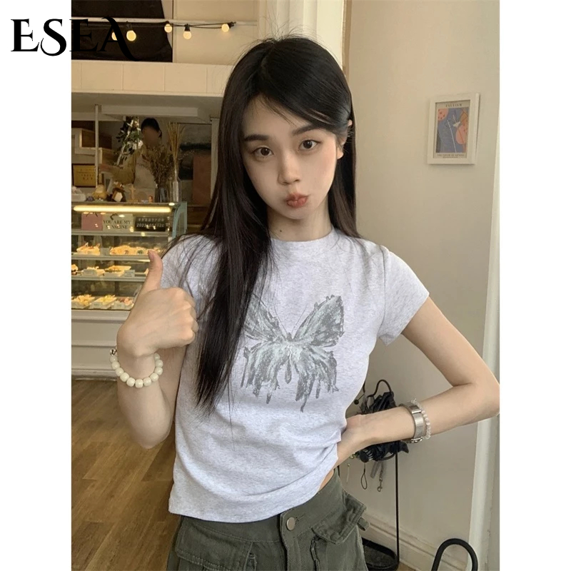 Áo Thun Tay Ngắn In Hình Bướm Phong Cách retro Dành Cho Nữ Mới