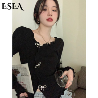Fashey áo sweater dệt kim tay dài thiết kế lệch tà cá tính cho nữ