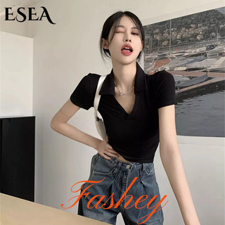 ESEA Áo polo Ngắn Tay Phong Cách Hàn Quốc Thời Trang Cho Nữ