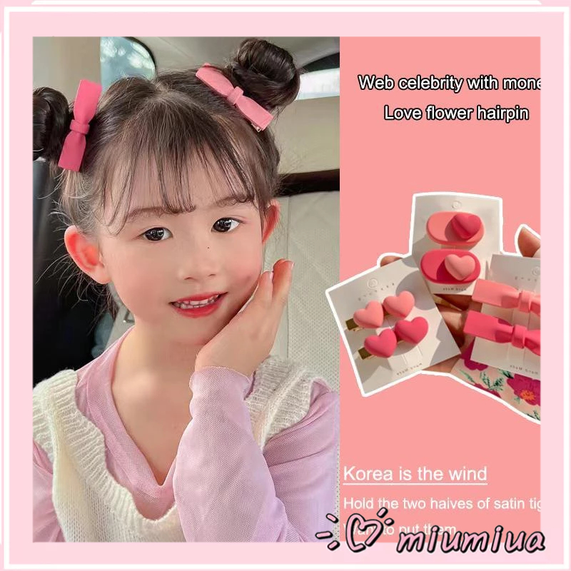 Miumiua🔮Kẹp Tóc Hình Nơ Trái Tim Màu Hồng Dễ Thương Đơn Giản Thời Trang Hàn Quốc