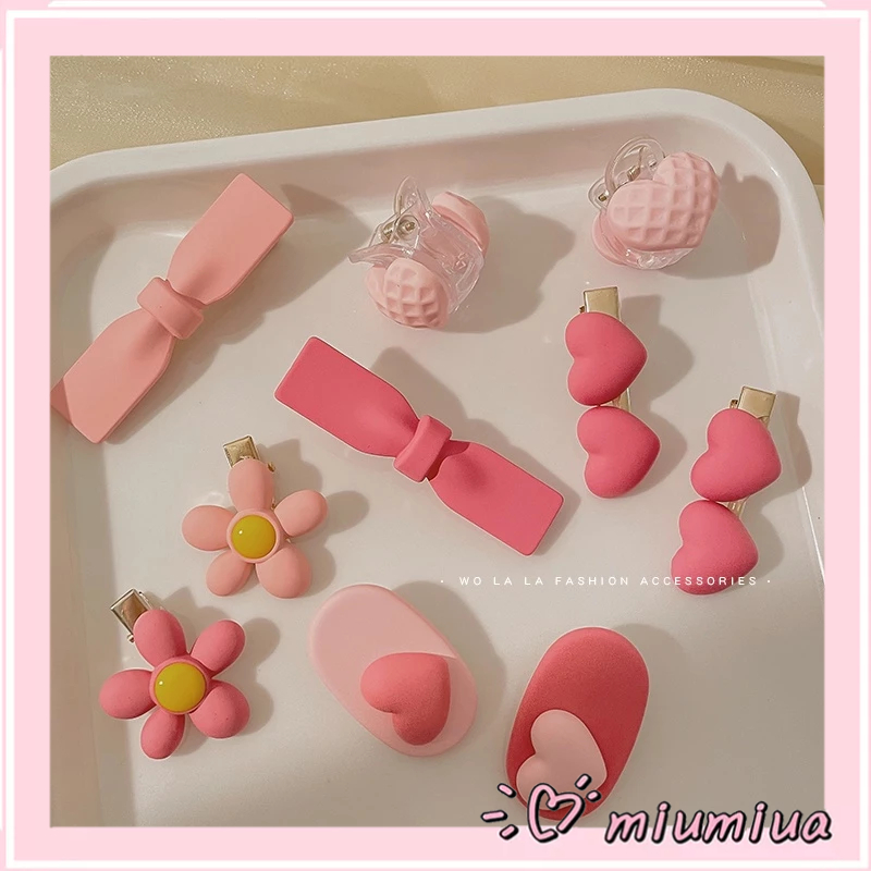 Miumiua🔮Kẹp Tóc Hình Nơ Trái Tim Màu Hồng Dễ Thương Đơn Giản Thời Trang Hàn Quốc