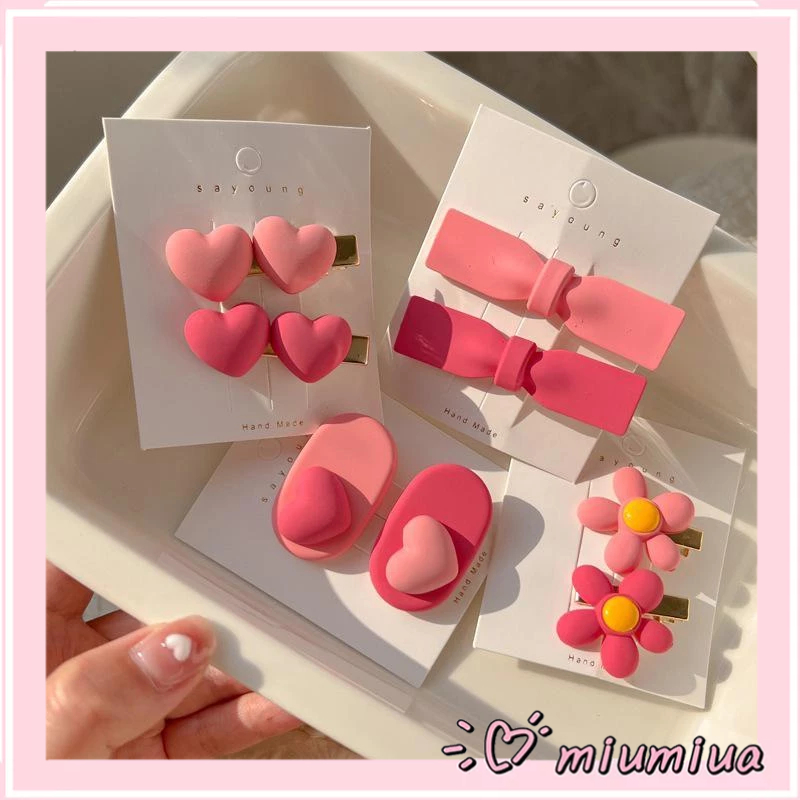 Miumiua🔮Kẹp Tóc Hình Nơ Trái Tim Màu Hồng Dễ Thương Đơn Giản Thời Trang Hàn Quốc