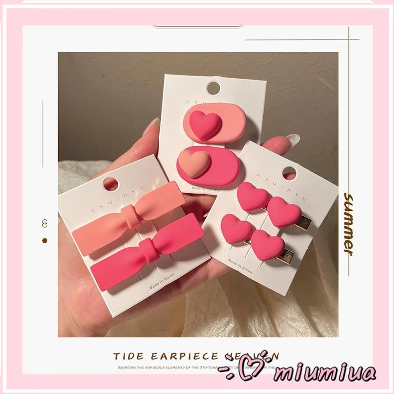 Miumiua🔮Kẹp Tóc Hình Nơ Trái Tim Màu Hồng Dễ Thương Đơn Giản Thời Trang Hàn Quốc