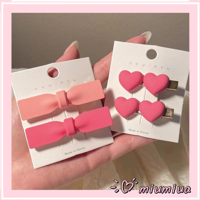 Miumiua🔮Kẹp Tóc Hình Nơ Trái Tim Màu Hồng Dễ Thương Đơn Giản Thời Trang Hàn Quốc