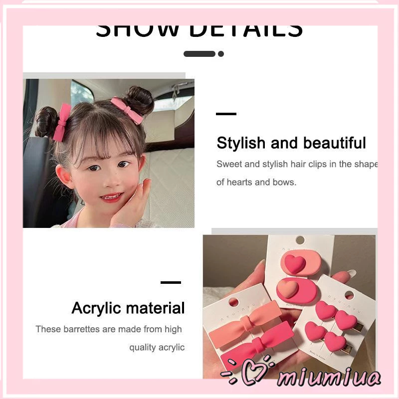 Miumiua🔮Kẹp Tóc Hình Nơ Trái Tim Màu Hồng Dễ Thương Đơn Giản Thời Trang Hàn Quốc