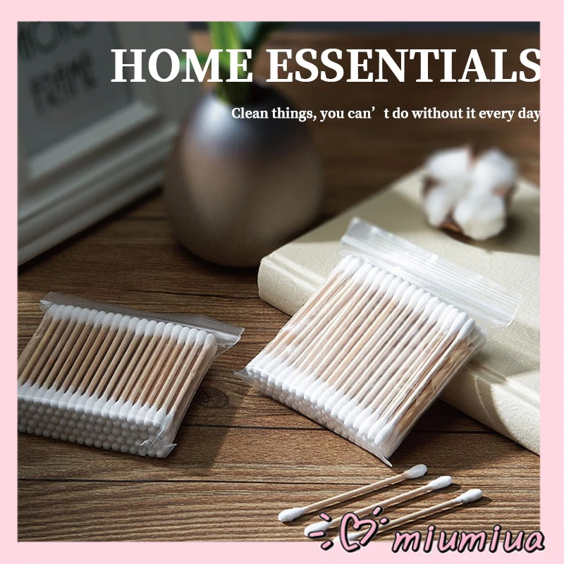 Miumiua🔮Tăm bông ngoáy tai 100 que thân gỗ tăm bông ráy tai nặn mụn