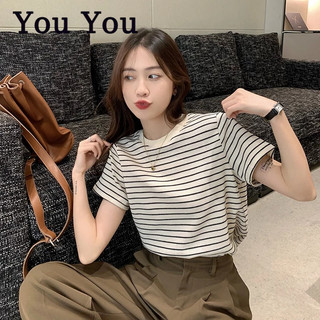You You Áo Thun Tay Ngắn Cổ Tròn Dáng Rộng Họa Tiết Kẻ Sọc Thời Trang Mùa Hè Phong Cách Hàn Quốc Cho Nữ
