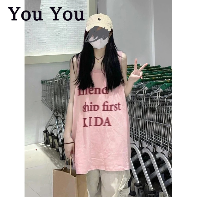 You You Áo Thun Thể Thao Sát Nách Vải Cotton Màu Hồng Thời Trang Mùa Hè Cho Nữ