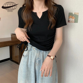 Kaisike V-neck t-shirt dây rút slim fit short-tay áo t-shirt hàn quốc quần áo nữ