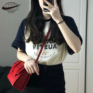 Kaisike  Áo Thun Nữ Ngắn Tay Cổ Tròn In Chữ