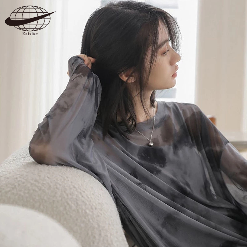 Kaisike Áo Thun Lưới Nhuộm Màu Tay Dài Dáng Rộng Phong Cách Hàn Quốc Mẫu Mới 2023