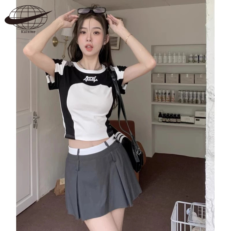 Kaisike Áo Thun Raglan Tay Ngắn Dáng Ôm Phong Cách Thời Trang Mỹ Dành Cho Nữ