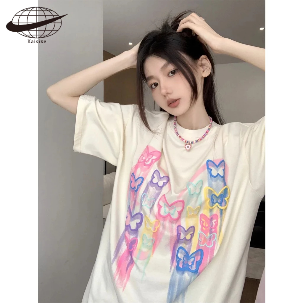 Kaisike Pure cotton american style butterfly foam in t-shirt nữ phiên bản hàn quốc ins style summer niche short-sleeved female tide