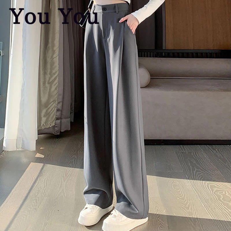 You You Tốt Nhất Quần Tây Đen Lưng Cao Ống Rộng Dáng Suông Thẳng Hình Quả Lê Có Cảm Giác Thoải Mái Cao Cấp