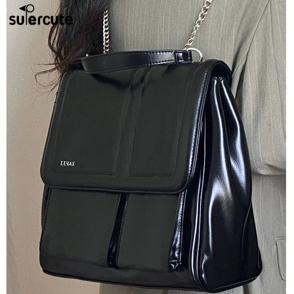 Túi đeo vai SUPERCUTE bằng da PU màu trơn sức chứa lớn dễ phối đồ thời trang cho học sinh