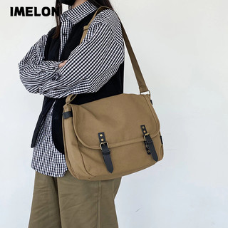 IMELON Túi Đeo Chéo Vải canvas Màu Trơn Sức Chứa Lớn Phong Cách hong kong Cổ Điển Thời Trang Cho Nam Và Nữ