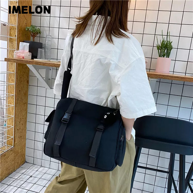 Túi đeo chéo vai IMELON bằng vải canvas phong cách harajuku Hàn Quốc dành cho nam