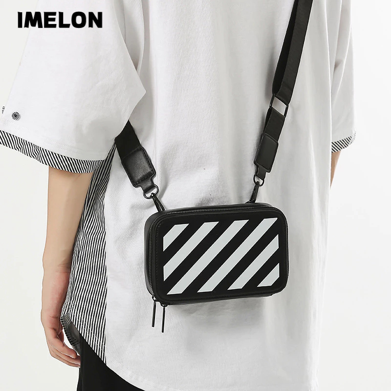 Túi đeo chéo IMELON họa tiết kẻ sọc thời trang Hàn Quốc cho nam