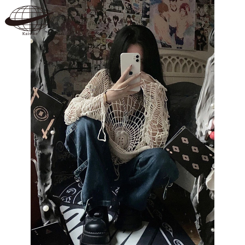 Kaisike Áo Khoác Sweater Dệt Kim Khoét Lỗ Rỗng Phong Cách Niche Spider Thời Trang Âu Mỹ Ngọt Ngào Cho Nữ Y2K