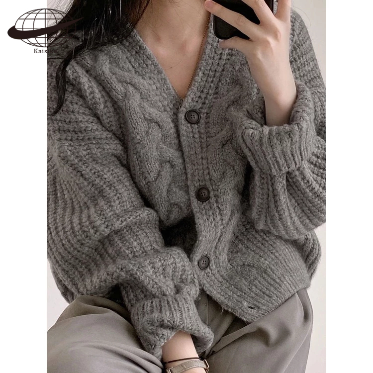 Kaisike Áo Khoác Cardigan Cổ Chữ V Tay Dài Dáng Rộng Phong Cách Hàn Quốc Dành Cho Nữ