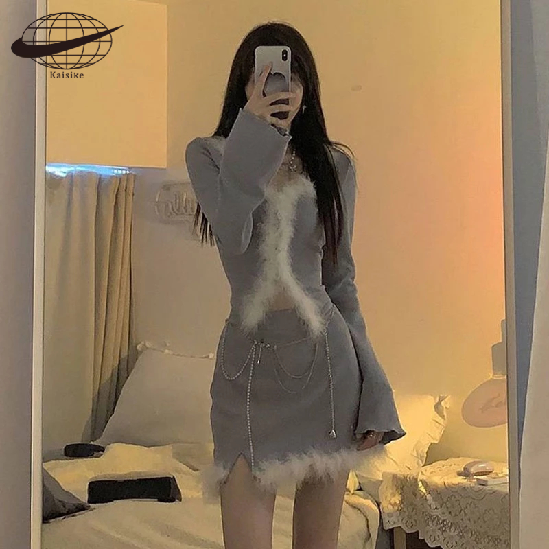 Kaisike Set Áo Váy Và Áo Khoác cardigan Mềm Mại Thời Trang Mùa Thu Cho Nữ