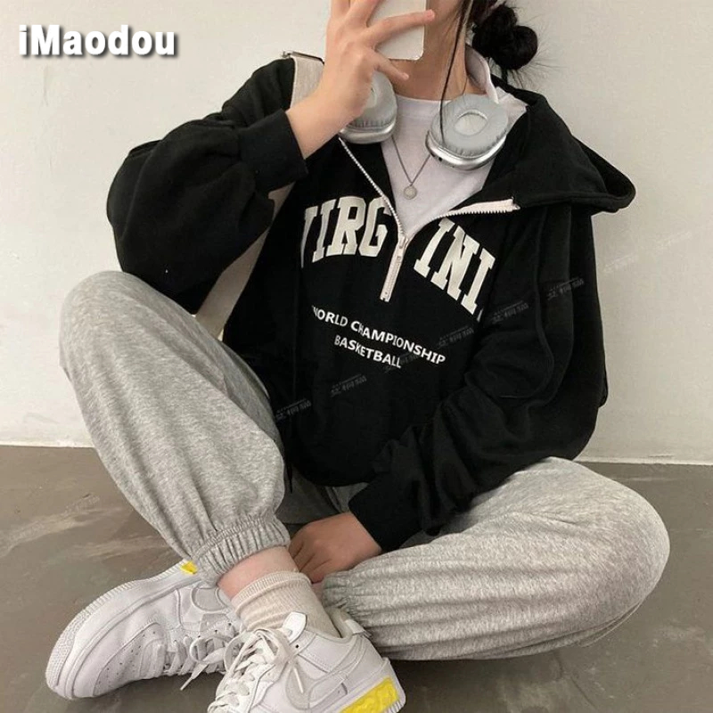 IMAODOU Áo Hoodie Vải cotton 100% Mỏng Dáng Rộng Cao Cấp Thời Trang Xuân Thu Cho Nữ