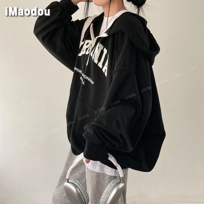 IMAODOU Áo Hoodie Vải cotton 100% Mỏng Dáng Rộng Cao Cấp Thời Trang Xuân Thu Cho Nữ