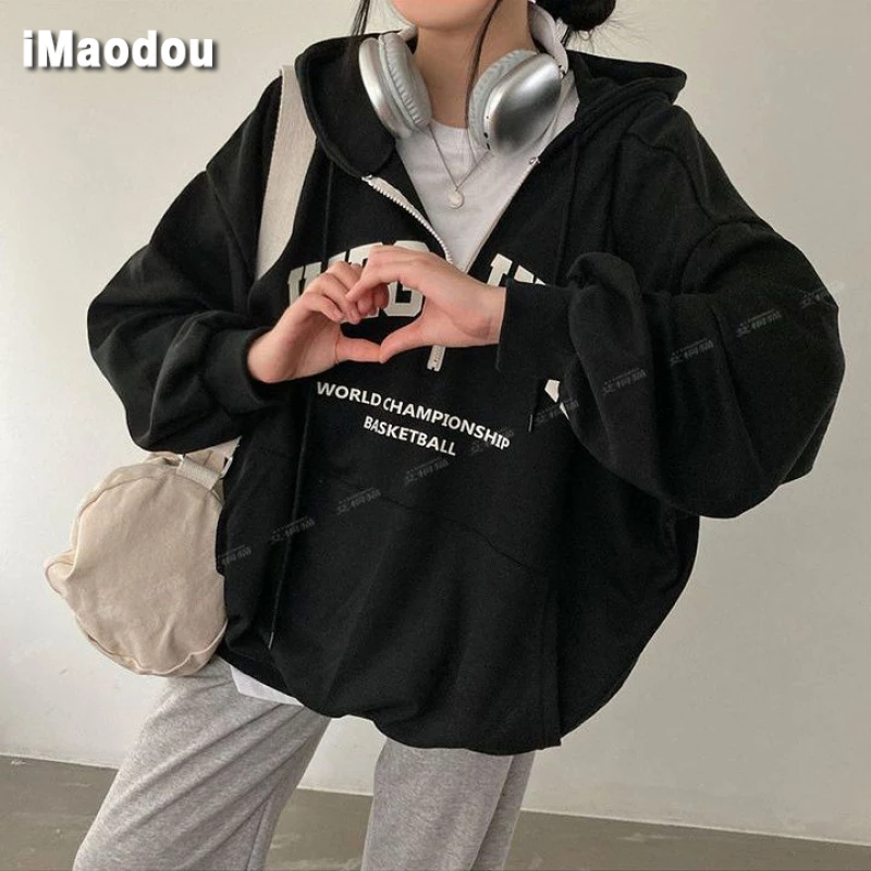 IMAODOU Áo Hoodie Vải cotton 100% Mỏng Dáng Rộng Cao Cấp Thời Trang Xuân Thu Cho Nữ